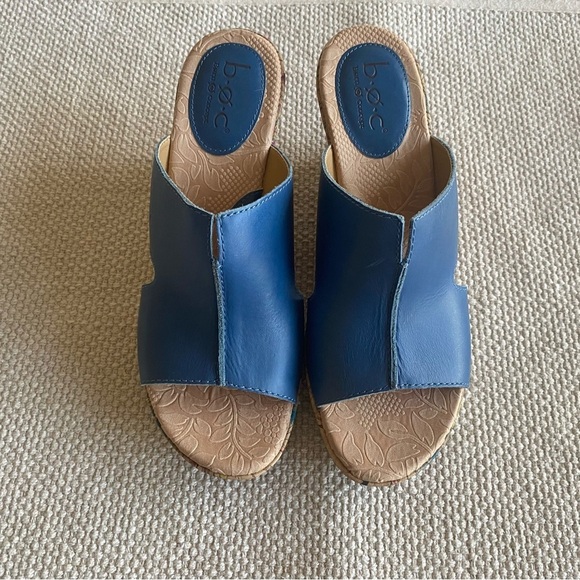 B.O.C.Born Concept Blue Leather Wedge Sandal Cork Floral Design EU 40.5,US 9 - Picture 2 of 5
